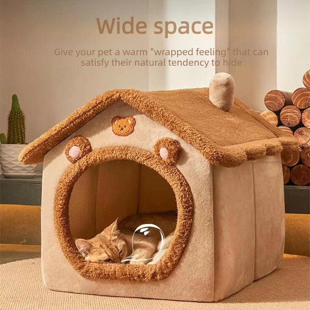 Cama para Mascotas Estilo Casa - Cálida, Lavable y Apta para Todas las Estaciones