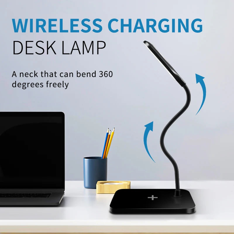 Lámpara de escritorio de lectura, lámpara LED de escritorio, enchufe USB, carga inalámbrica, teléfono móvil, protección ocular táctil, luz de mesa, iluminación de oficina en casa