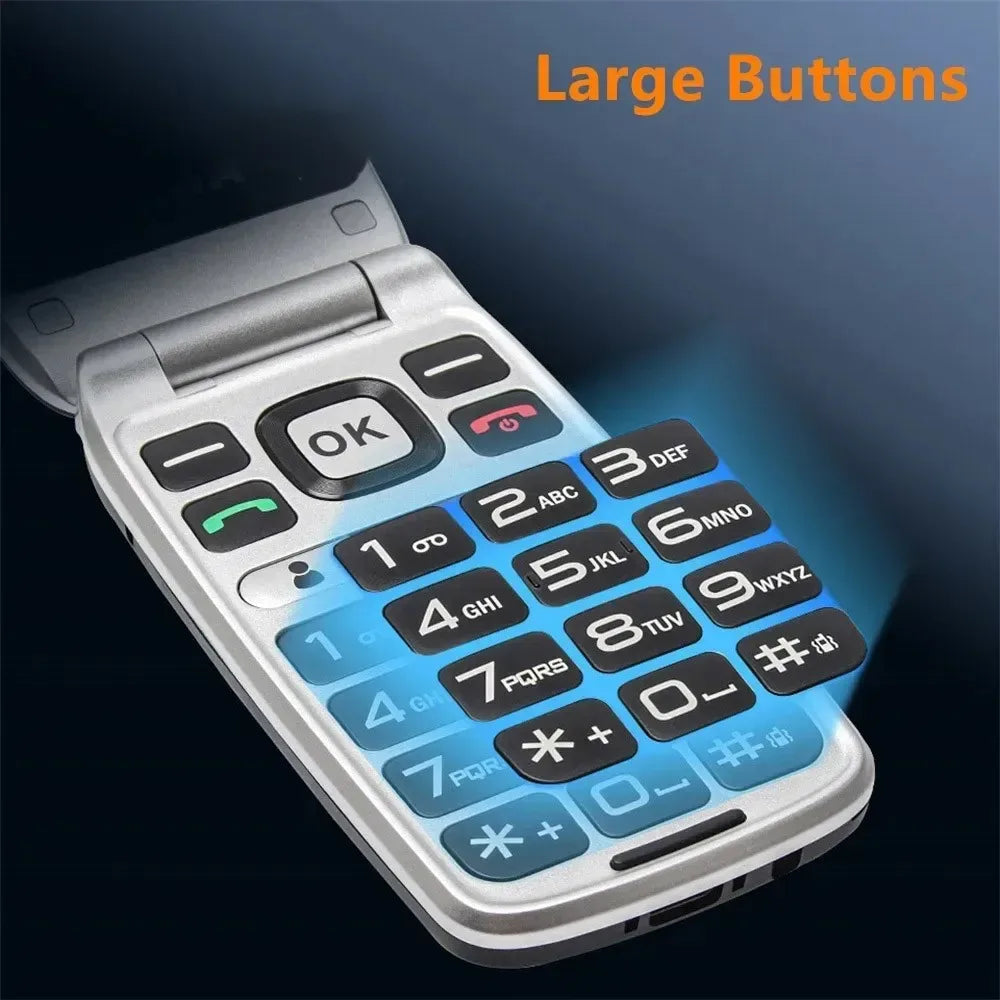 UNIWA V202T teléfono abatible pantalla Dual botón grande tarjetas SIM duales red 4G soporte para teléfono móvil base de carga para personas mayores