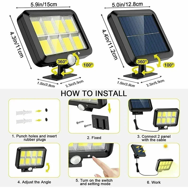 Lámpara de pared dividida con Sensor Solar, 3/2/1 Uds., 3 modos, movimiento impermeable, farolas de jardín, lámpara Solar, luz de jardín 160/120/100COB