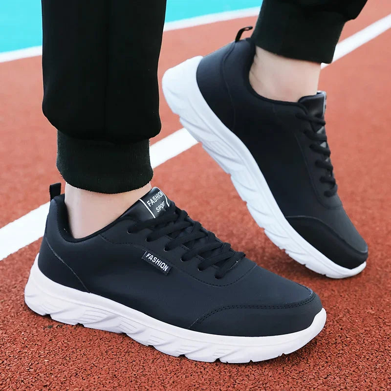 YRZL Zapatillas para correr Zapatillas de deporte de cuero artificial impermeables Zapatos deportivos al aire libre Hombres Zapatillas casuales ligeras para caminar para hombres
