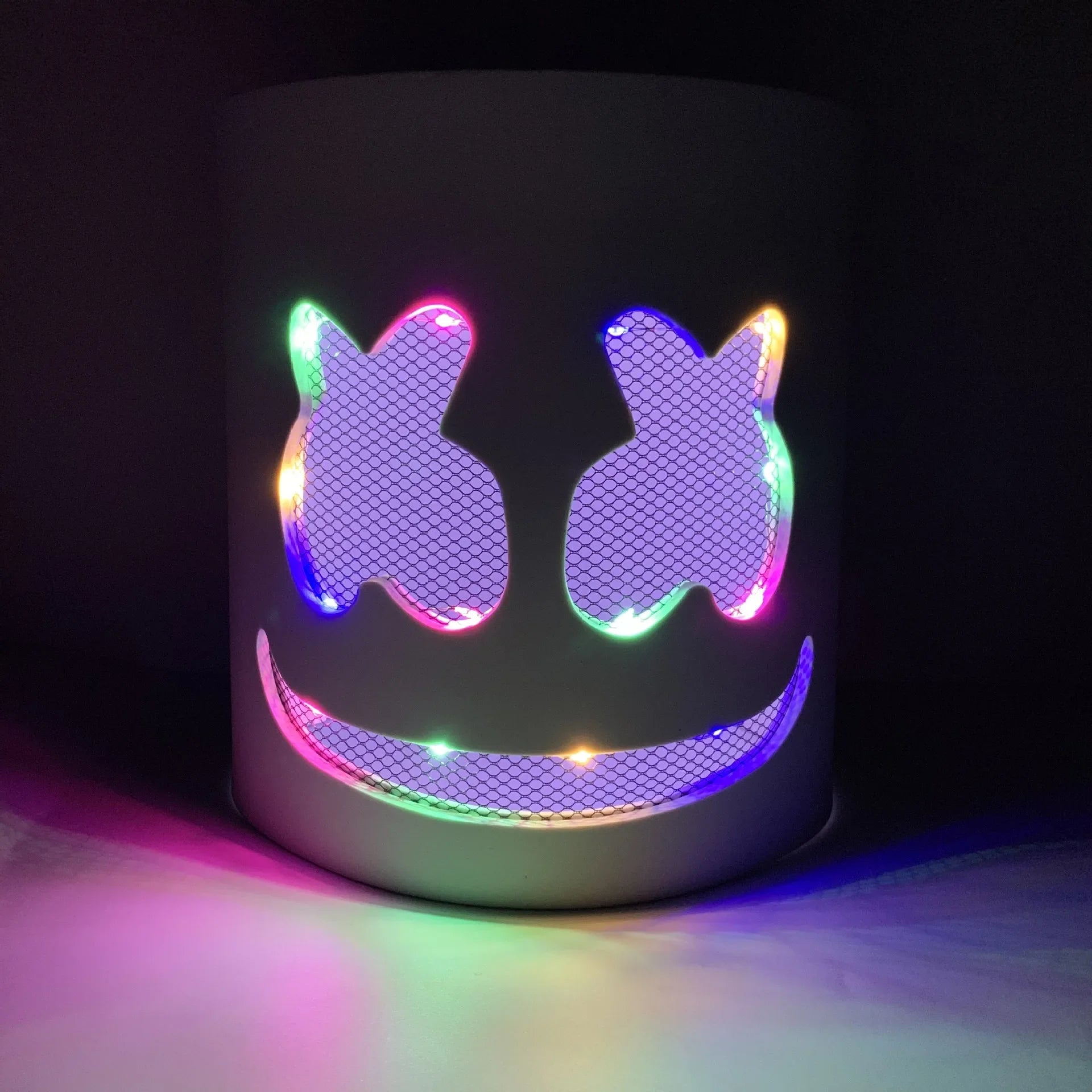 Máscara iluminada de Halloween, cara completa, LED, máscara de malvavisco de neón, tocado luminoso, accesorios para festivales de música DJ, máscara de fiesta Rave Cosplay