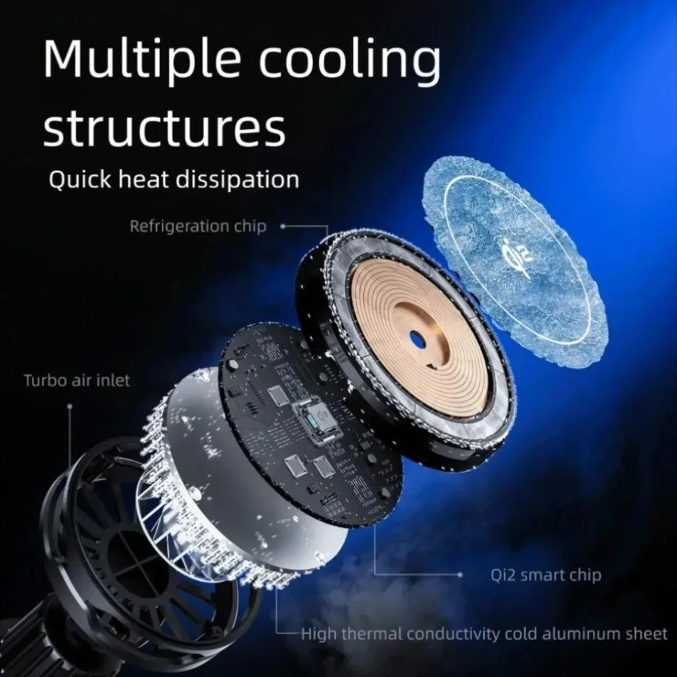 Cargador Inalámbrico Magnético para Coche con Refrigeración por Semiconductor, Soporte de Ventilación, Carga Rápida y Disipación de Calor para iPhone 17/16/15/14