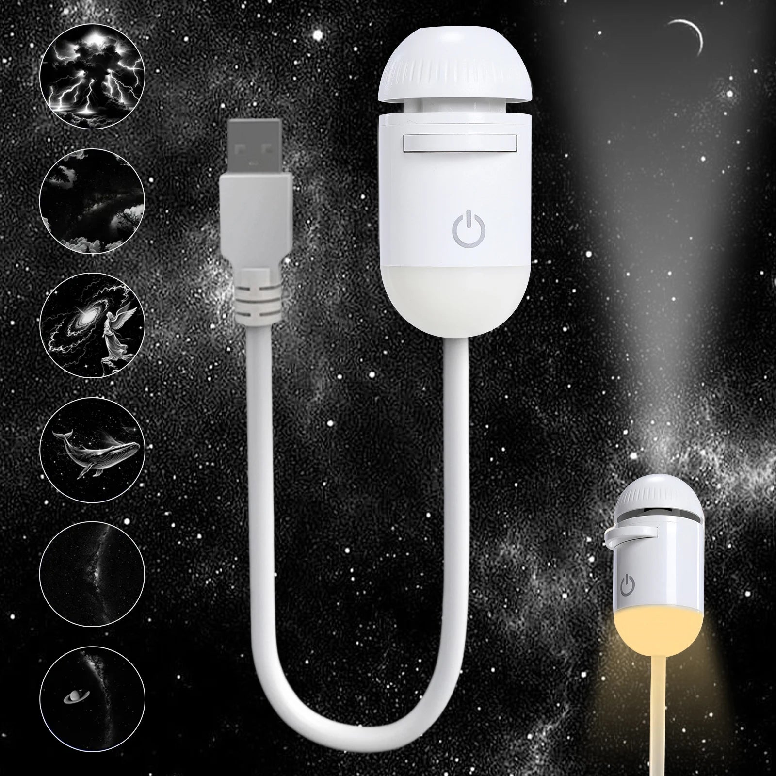 Mini proyector de galaxia LED 360° con cielo estrellado para decoración y fiestas