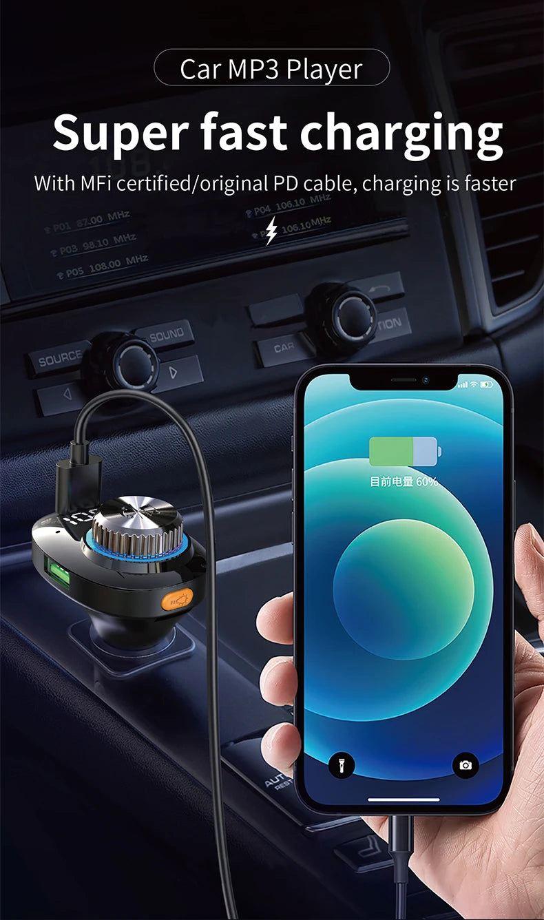 Transmisor FM Bluetooth 5.0 para Auto DYBO, Carga Rápida QC3.0 PD20W