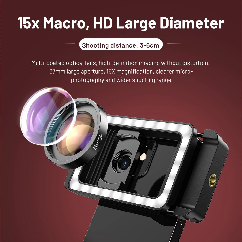 Lente Macro HD 15X con Luz LED para iPhone y Samsung APEXEL