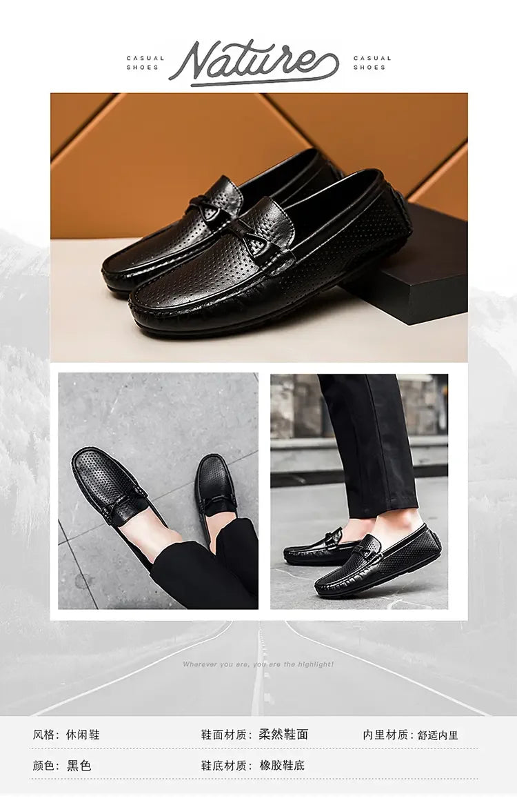 Mocasines de cuero genuino sin cordones para hombre, elaborados a mano