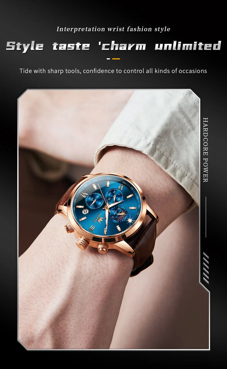 Reloj OLEVS Cronógrafo Fase Lunar de Cuarzo para Hombre