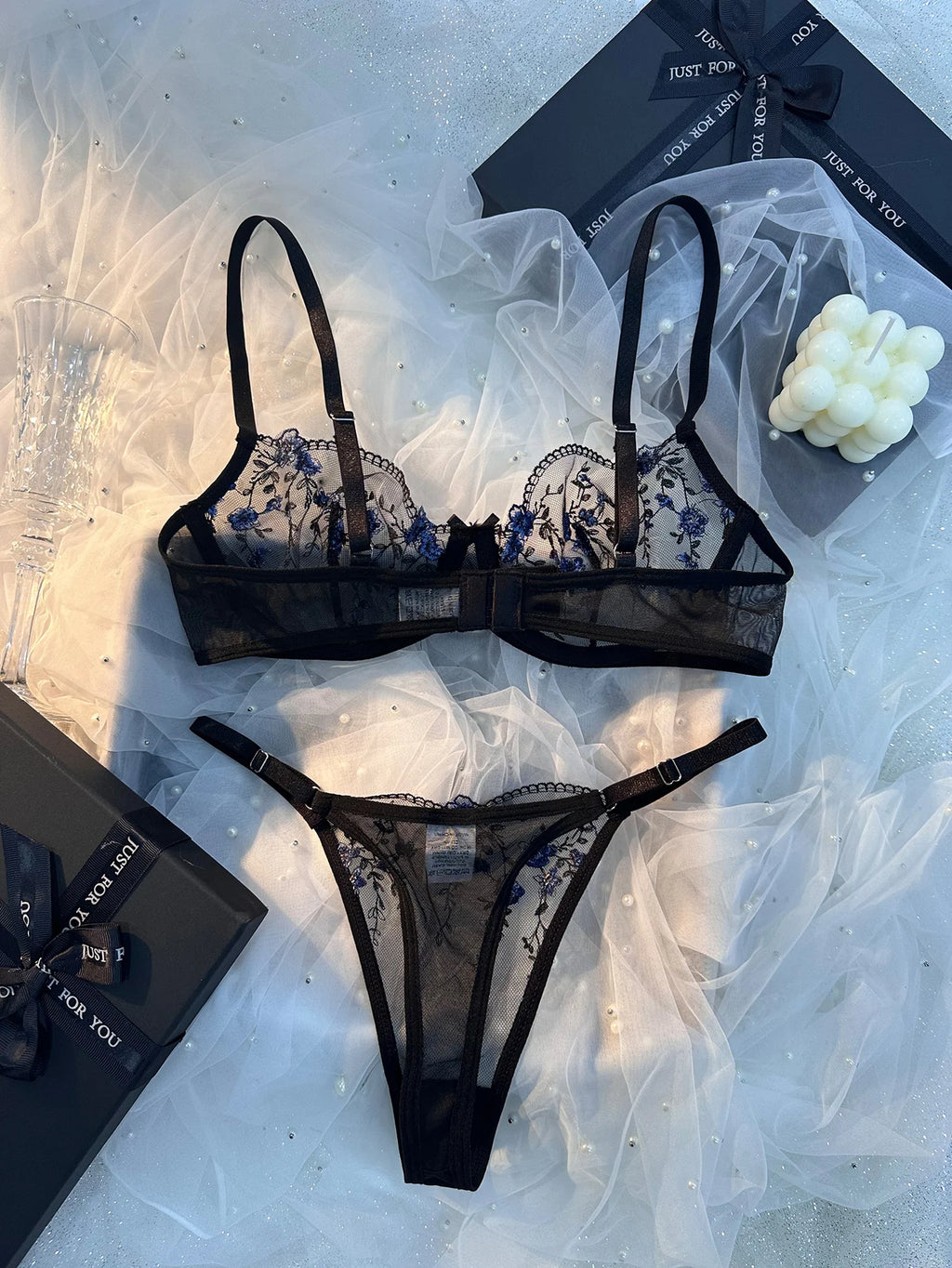 Conjunto de Sujetador y Bragas Ultrafino con Estampado Floral para Mujer