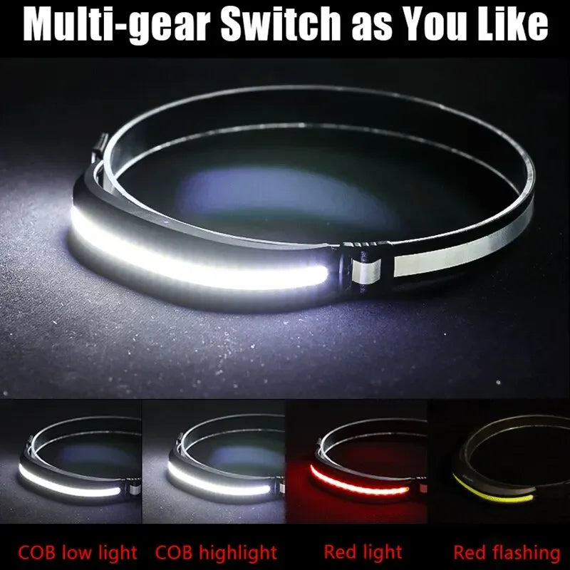 Linterna Frontal COB LED Recargable para Camping y Pesca
