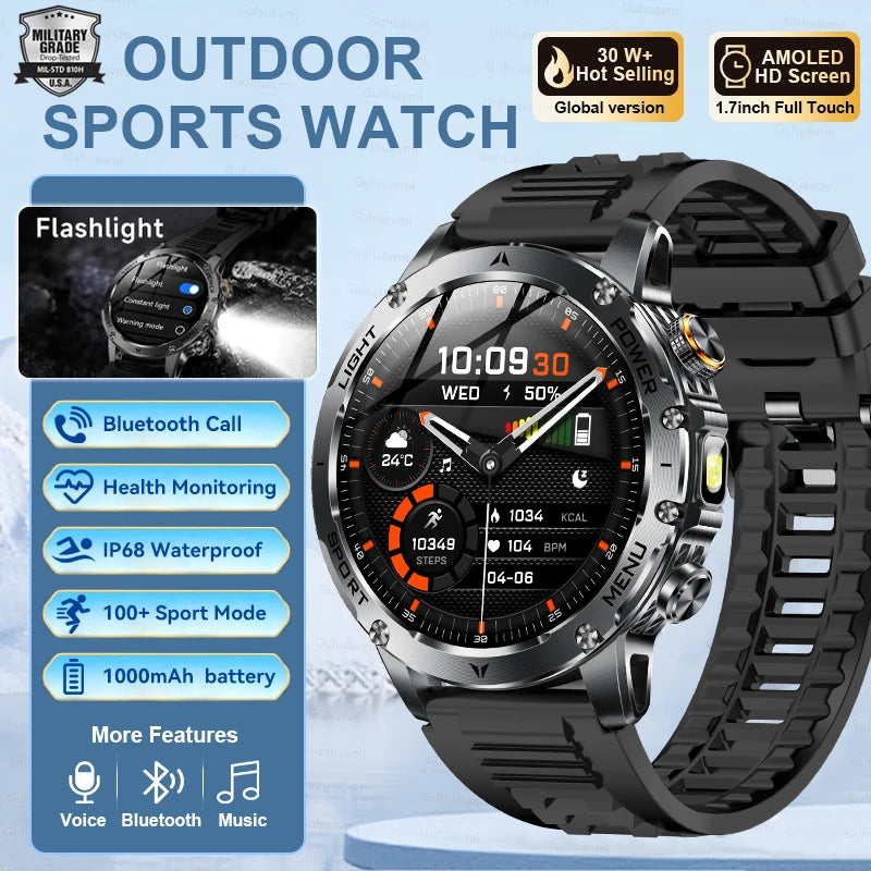 Reloj Inteligente Deportivo AMOLED con Batería 1000mAh, Brújula y GPS