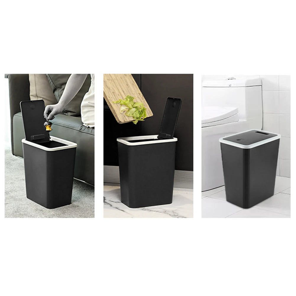 Cubo de basura con tapa a presión de plástico para baño, cocina y hogar