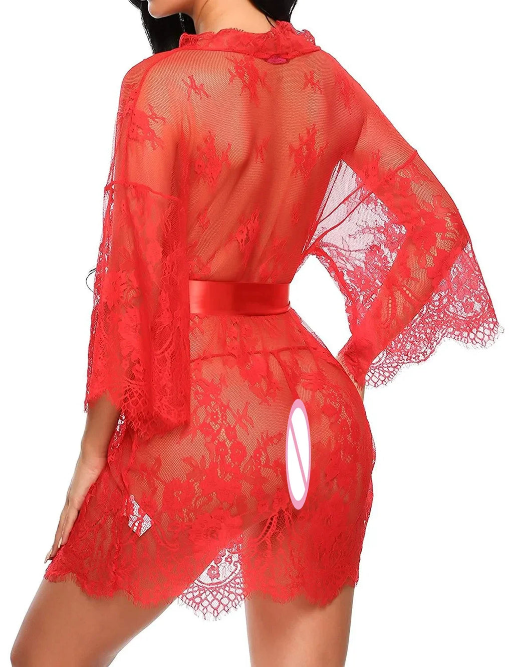 Babydoll Transparente con Cuello en V, Tanga de Encaje para Mujer