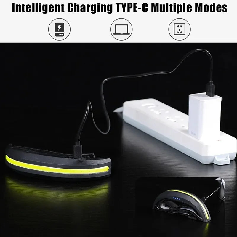 Linterna Frontal COB LED Recargable para Camping y Pesca