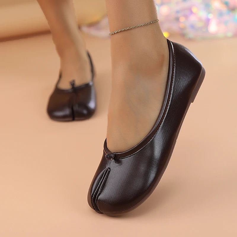 2025 Mocasines separadores de dedos de cuero para mujer, zapatos planos, cómodos, transpirables, informales