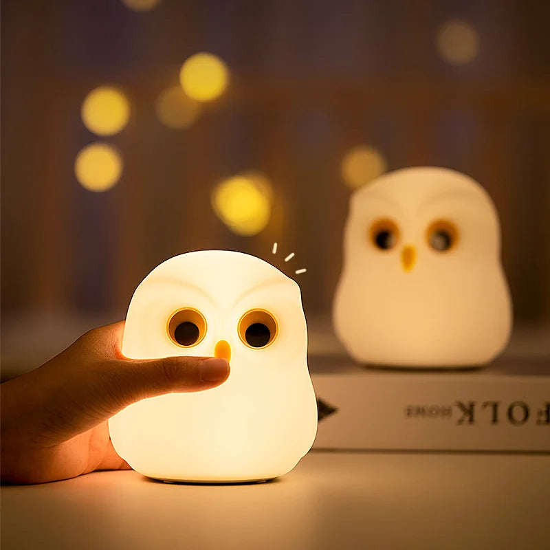 Luz nocturna de búho, bonita lámpara de noche de silicona, lámpara de ambiente RGB recargable, decoración de habitación, Animal divertido, regalo de luz nocturna para niños