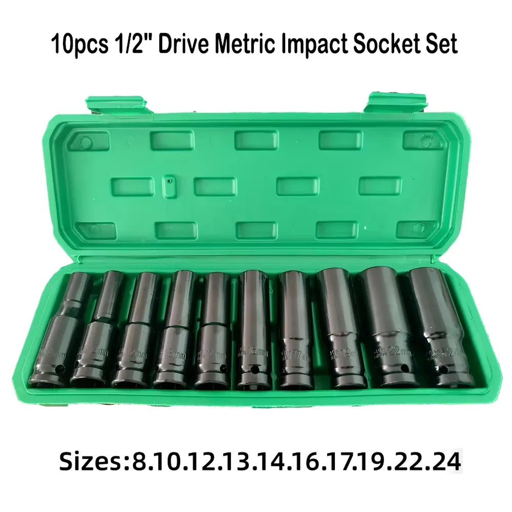 Juego 10 Llaves de Impacto Profundas Métricas 1/2"