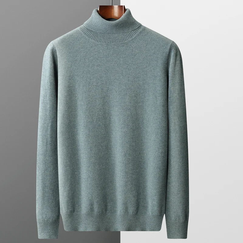 Suéter de cachemira Merina para hombre, Jersey de punto acolchado, cálido, cuello de tortuga, abrigo holgado de talla grande, otoño e invierno, 100%