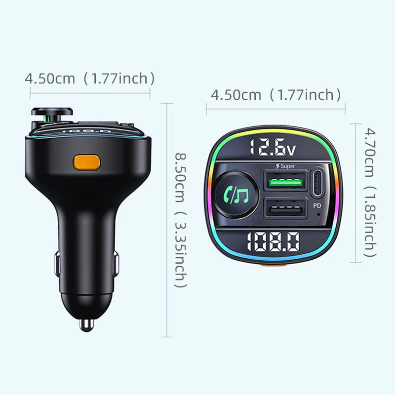 Transmisor FM Bluetooth 5.3 para Auto con Carga Rápida USB 22.5W