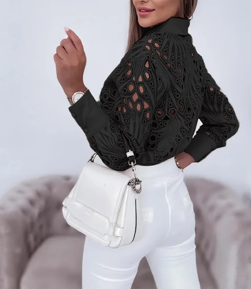 Blusa Ahuecada de Manga Larga con Botones para Mujer