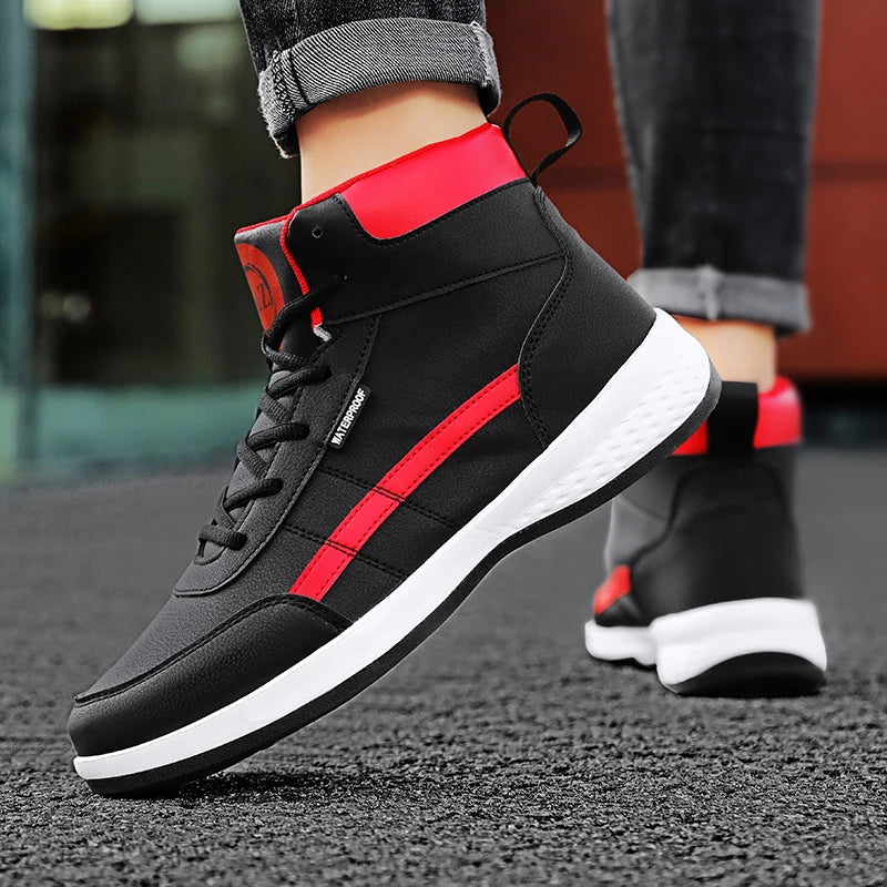 YRZL-Zapatos Deportivos de cuero para hombre, Zapatillas altas impermeables para caminar, ocio, antideslizantes, primavera y otoño
