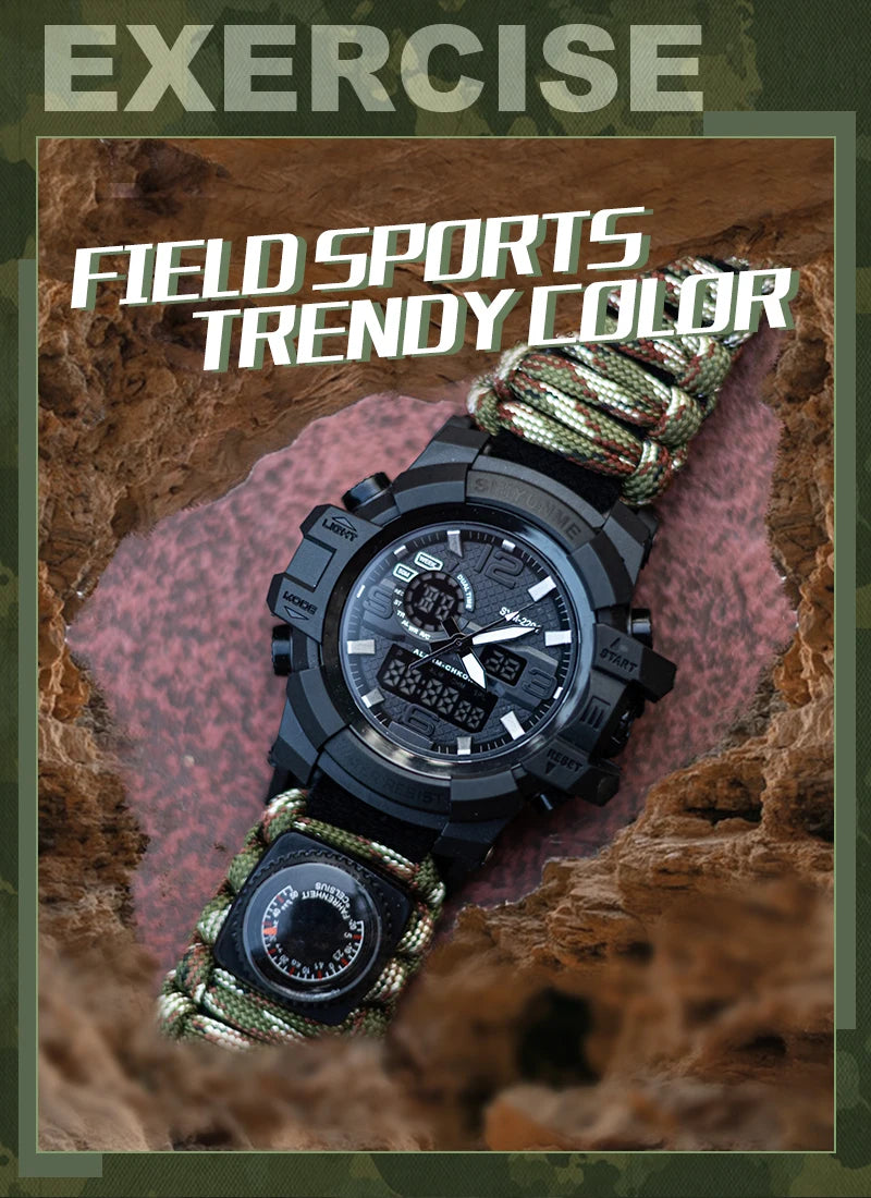 Reloj Digital Deportivo con Brújula y LED para Hombre, Resistente al Agua