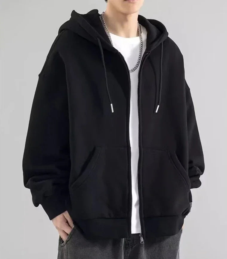 Ropa masculina Sudadera sólida negra para hombres Sudaderas con capucha con cremallera completa Invierno Jóvenes En oferta Ofertas Estilo coreano de alta calidad S