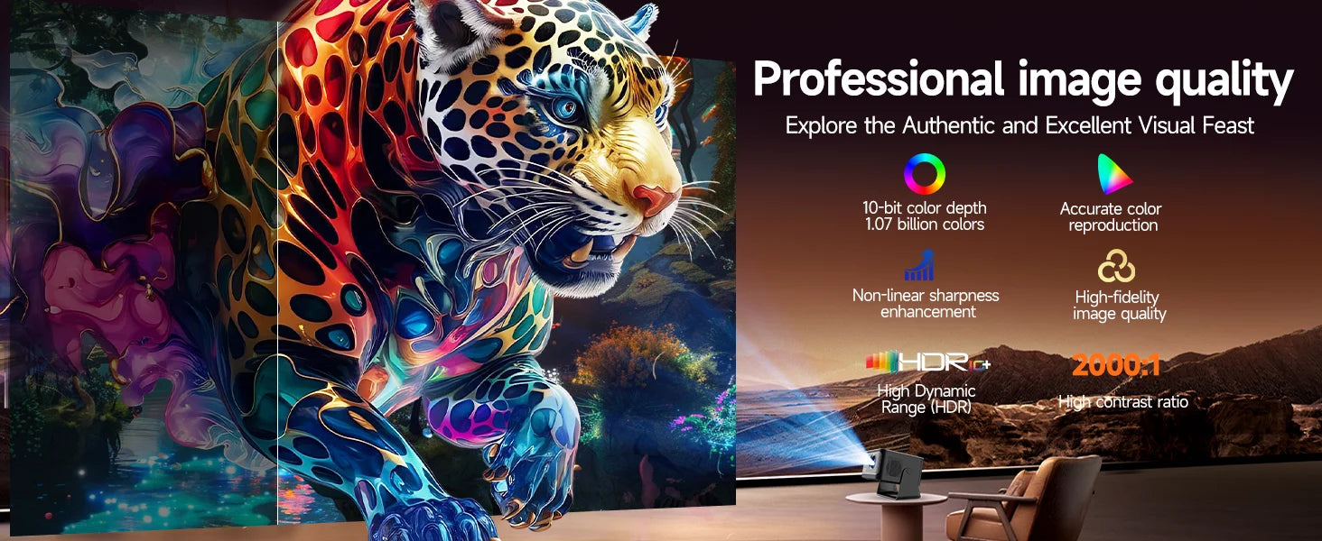 Proyector Magcubic Android 14, 900 ANSI, Enfoque Automático, 8K Nativo, 1080P, con Wifi 6, BT 5.4, HY350Max, para Películas, Uso en Exteriores, Proyección Multiángulo