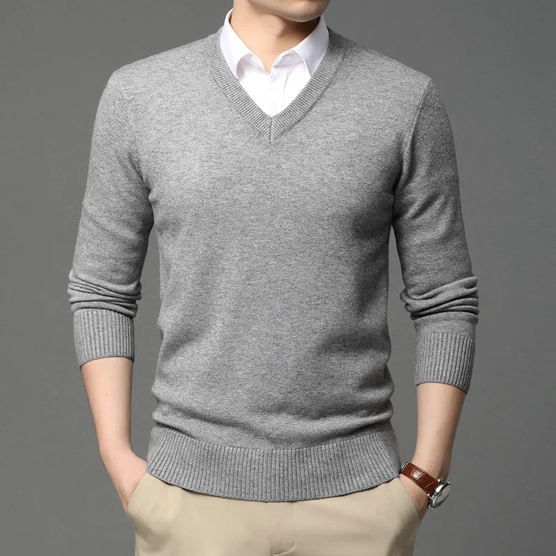 Suéter de Punto con Cuello en V para Hombre – Otoño Invierno