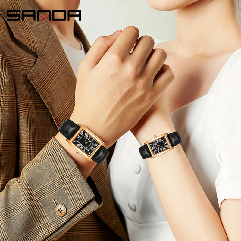 Relojes de Cuarzo SANDA para Pareja, Correa de Cuero