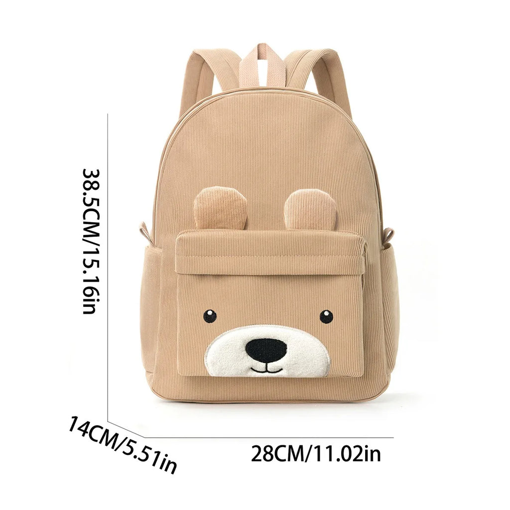 Mochila Infantil de Pana, Mochila Escolar Primaria, Mochila Casual de Moda con Diseño de Oso, Mochila de Gran Capacidad