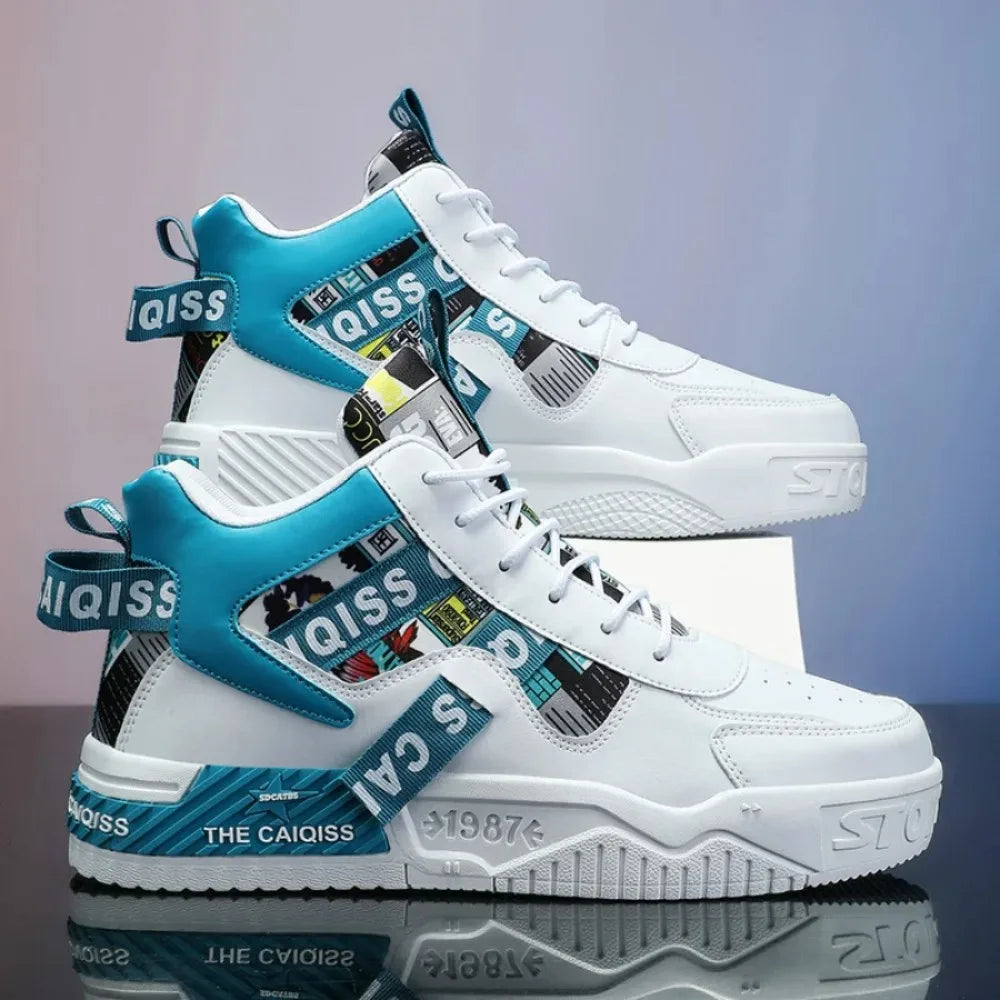 Zapatillas de plataforma con grafiti para hombre, estilo urbano, con cordones