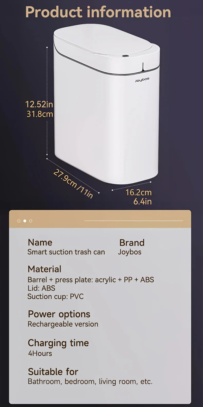 Cesto inteligente con sensor Joybos, adsorción automática de bolsas