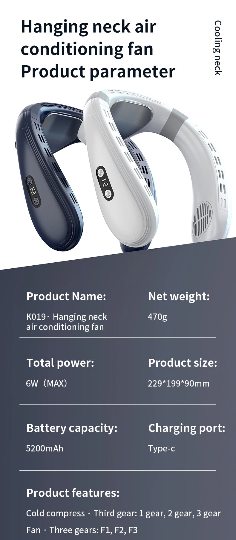 Nuevo ventilador de cuello portátil, aire acondicionado de cuello de 5200mAh, ventilador de refrigeración Semiconductor recargable, ventilador Personal para exteriores, refrigerador portátil