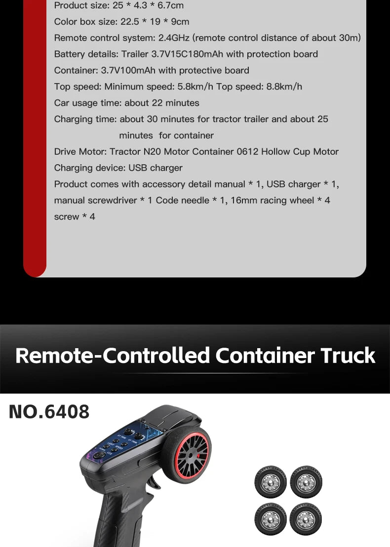 Camión Tractor RC WLtoys 6408 1:64 4WD con Luces y Bocina