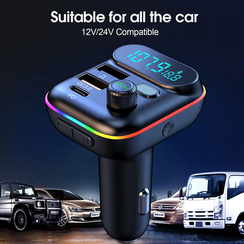 Transmisor FM Bluetooth para coche, transmisor FM Bluetooth 5,0, USB PD, cargador rápido para coche, accesorios electrónicos