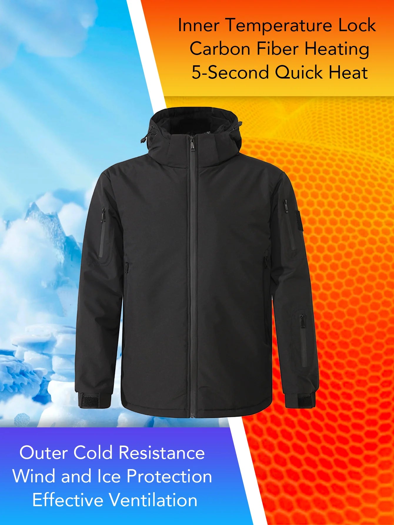 Chaqueta Calefactora con Capucha para Hombre | Calefacción USB 8 Zonas
