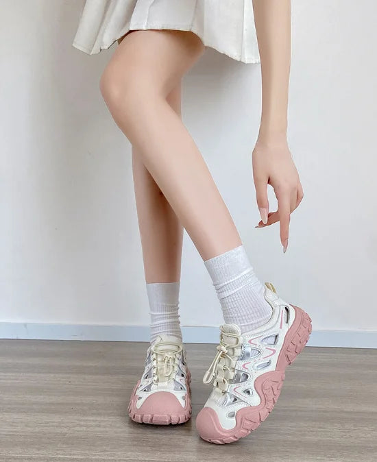 Zapatillas de Senderismo para Mujer |   Zapatos Casuales con Suela Gruesa |   Parte superior de malla transpirable, perfecta para la calle en primavera y aventuras al aire libre.
