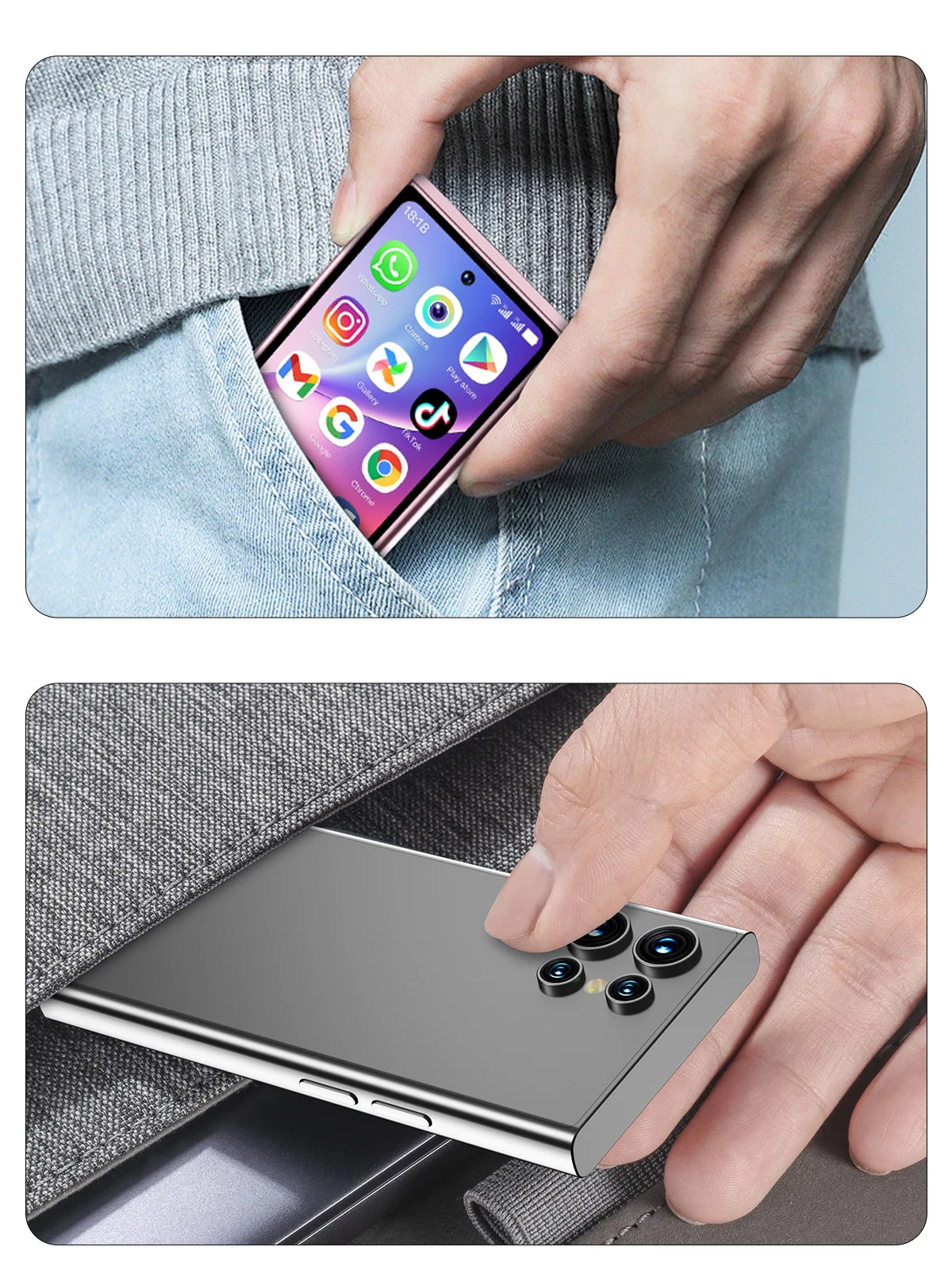 SERVO S27 MINI Android Palm Smartphone 3G WCDMA RAM 2GB ROM 16GB Google Play Desbloqueo facial Dual SIM Pantalla de 4,0 "Mini teléfonos inteligentes