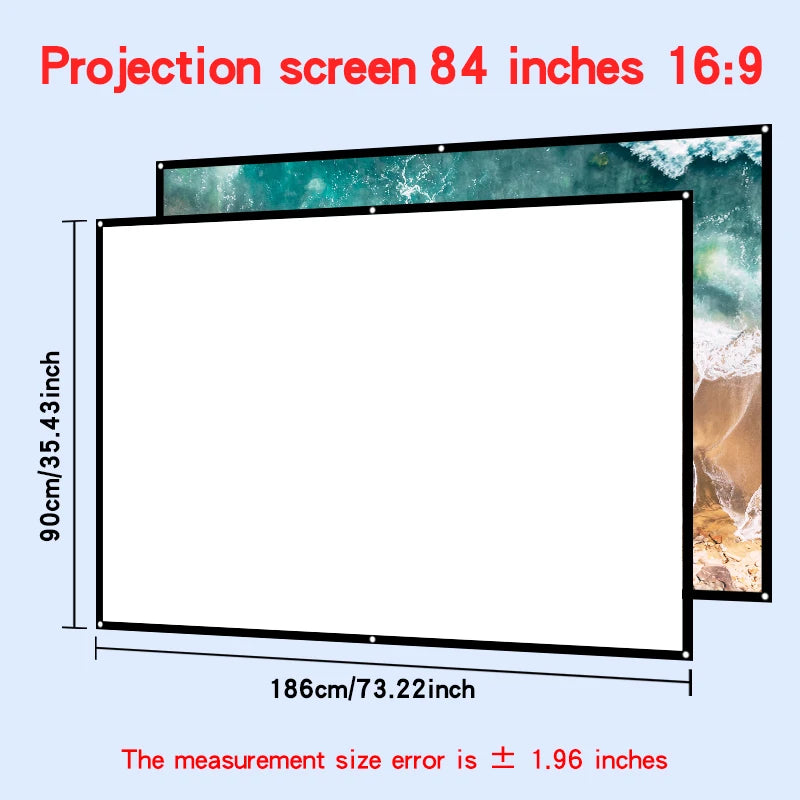 Pantalla de proyección para pared, plegable y fácil de limpiar, 60-150 pulgadas