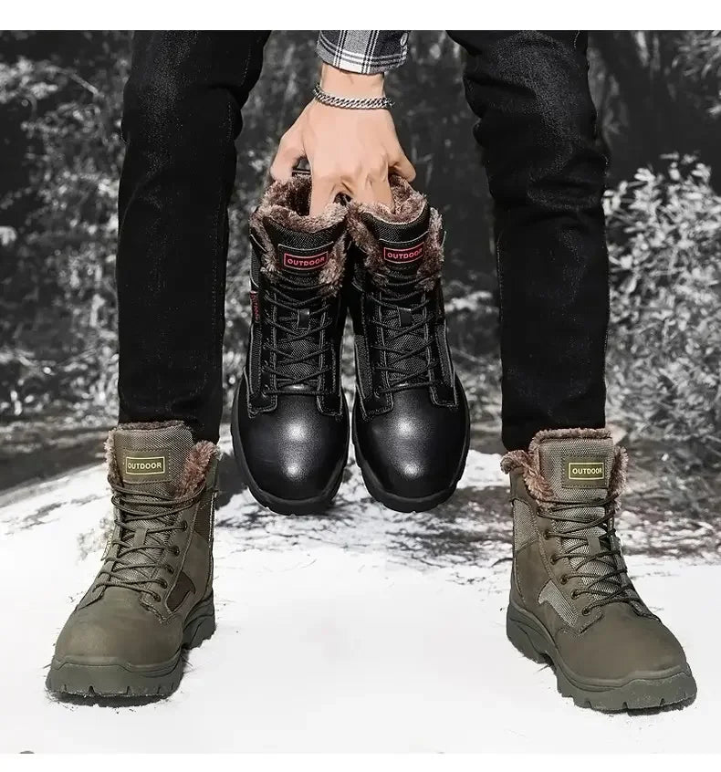 Botas de nieve para hombre forradas de piel, cálidas y antideslizantes