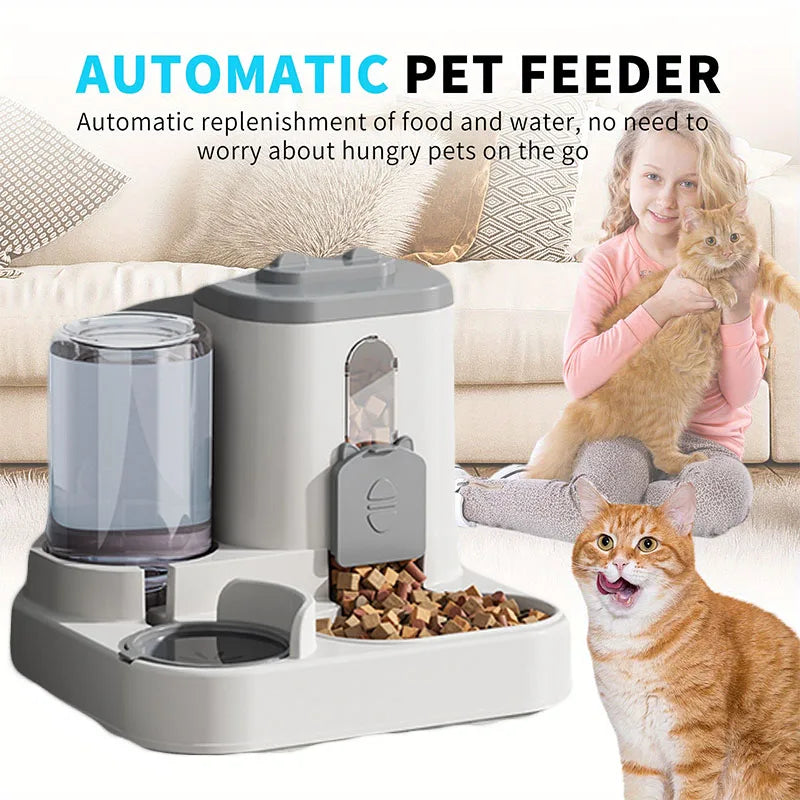 Cuenco para gatos, comedero automático con diseño a prueba de derrames con fuente de agua, dispensador de comida para mascotas para gatos pequeños, medianos y grandes