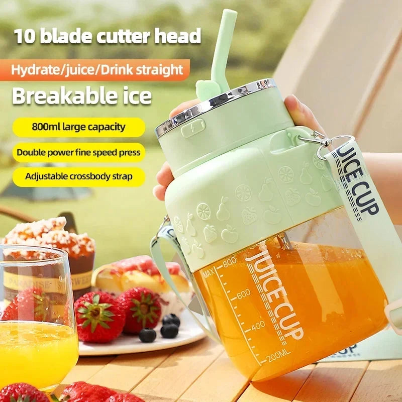 Exprimidor Portátil Eléctrico 800ml — 10 Cuchillas de Acero Inoxidable