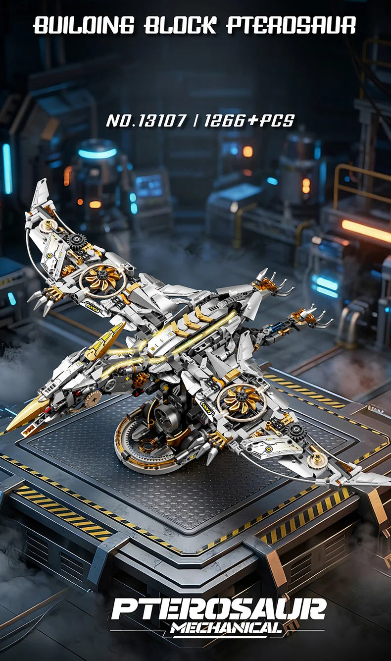 Juego de 1266 Piezas de Bloques de Construcción de Pterodáctilos y Triceratops Mecánicos, Adorno de Escritorio, Juguete Educativo de Ensamblaje, Regalo de Cumpleaños