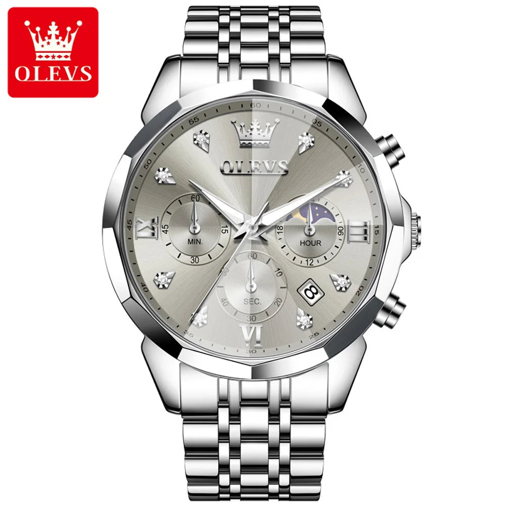 Reloj OLEVS 3670 Cronógrafo para Hombre Fase Lunar Resistente al Agua