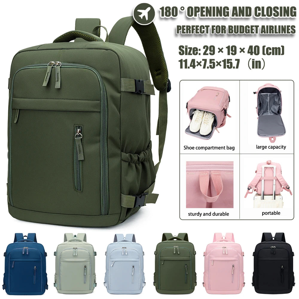 180 °     Mochila de Cabina Abierta, Bolsa de Nailon Aprobada por Aerolíneas con Compartimento para Zapatos para Viajes, Negocios y Fines de Semana