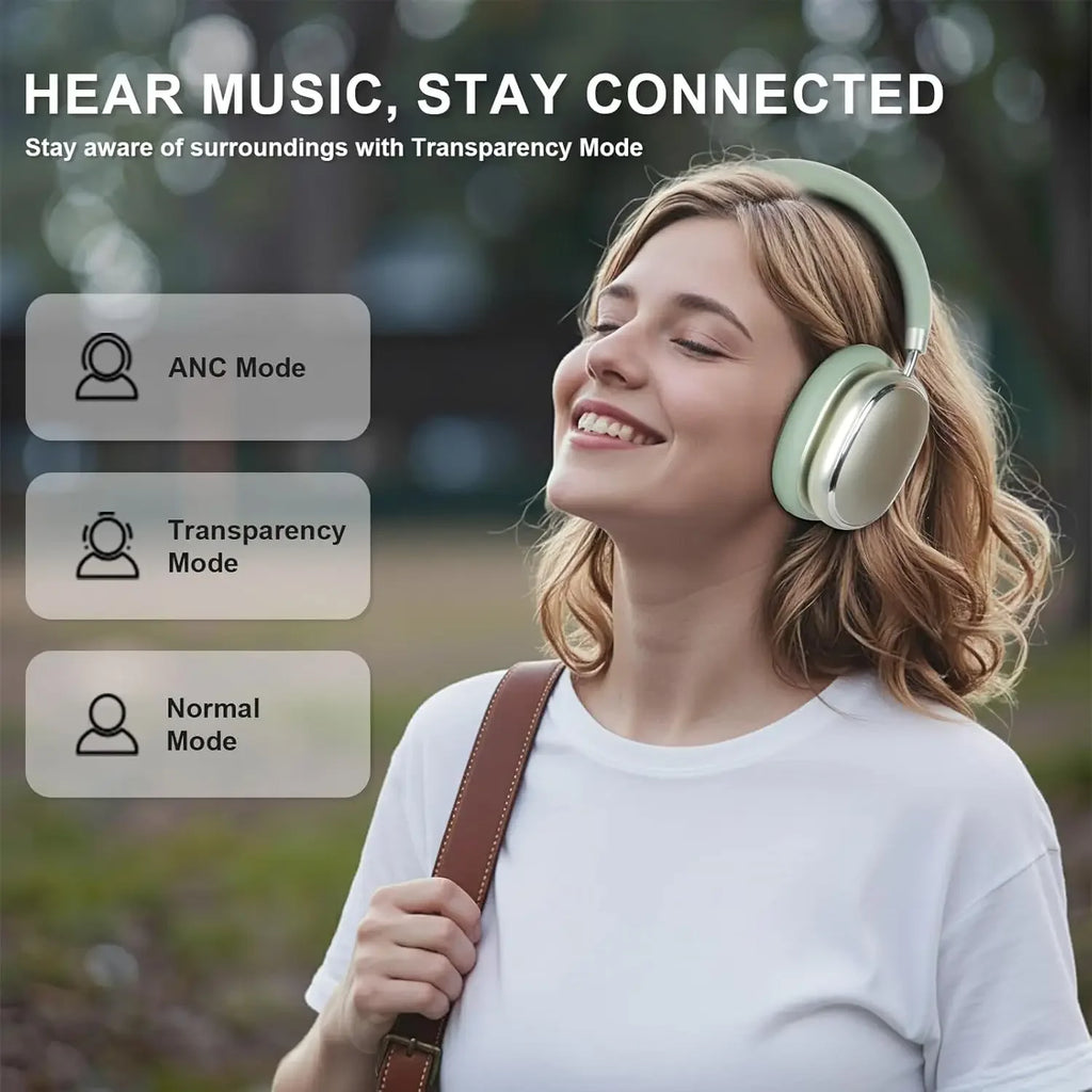 Auriculares híbridos con cancelación activa de ruido con perilla de control 65H de reproducción auriculares sobre la oreja inalámbricos Bluetooth 6,0 Audio de alta resolución