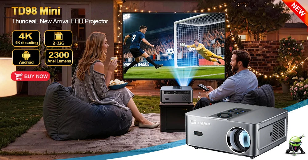 ThundeaL Nuevo Proyector 4K Full HD TD80 Pro Android WiFi 3D Home Theater TD80Pro Proyector Portátil Mini con Video 3D PK TD80W