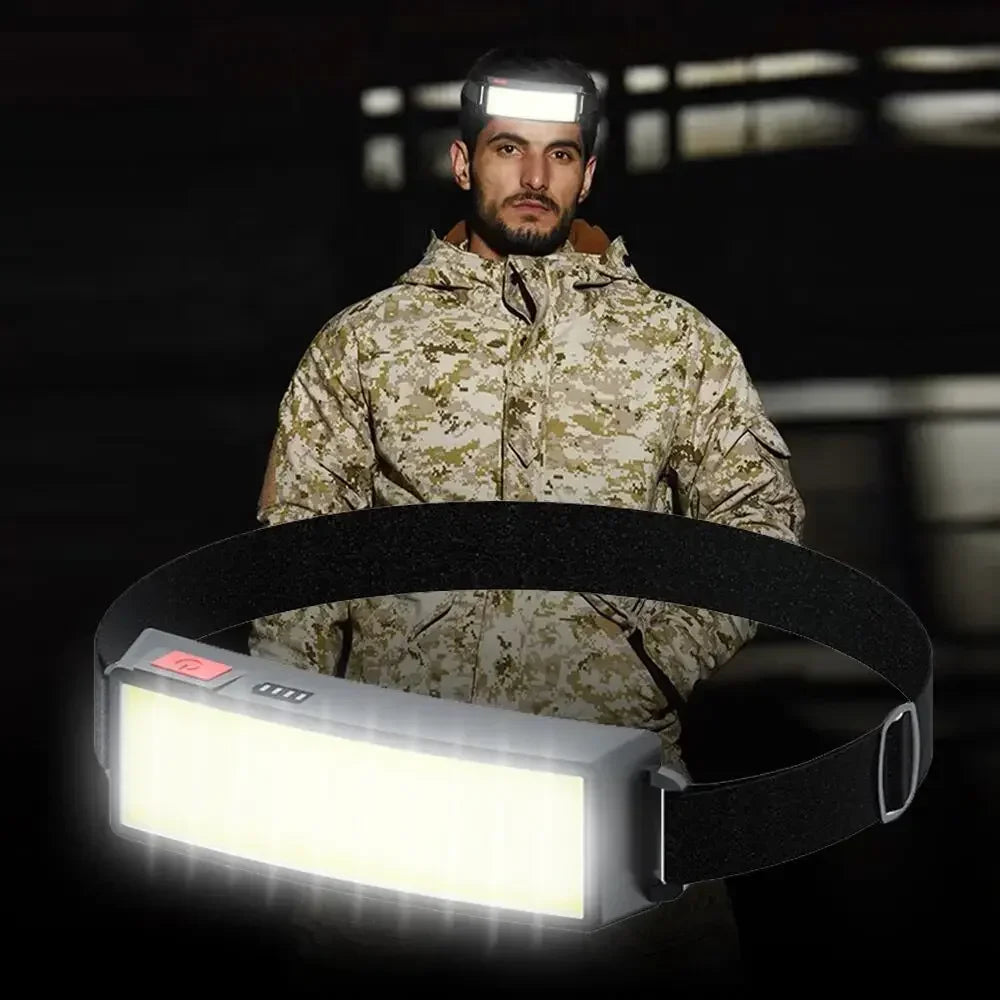 Linterna Frontal LED COB Portátil Recargable USB Resistente al Agua Camping