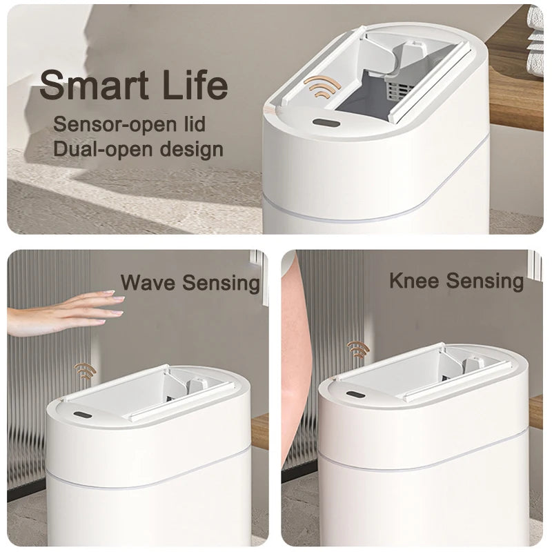 Cubo de basura con Sensor con tapa, cubo de basura de adsorción de ensacado automático bidireccional de 9L, cubo de basura de montaje en pared con hendidura estrecha para el hogar y la cocina